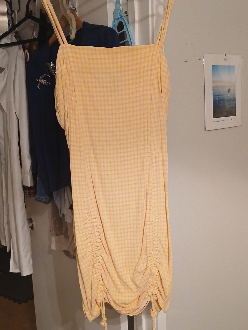 wild fable Yellow Gingham Drawstring Midi Dress
